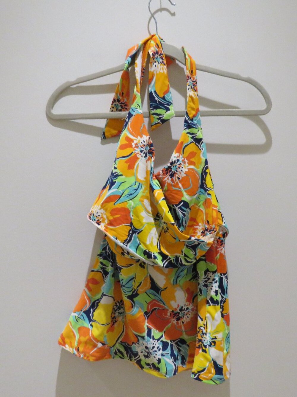 LAND'S END Tropical Floral Orange Blue Tankini Swim Top Size 8 Vacation Summer - Picture 2 of 10